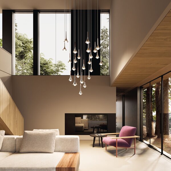 Lodes 15611 2027 Rain, závěsné svítidlo ve tvaru kapky chrom/černá, 1x7W LED 2700K stmívatelné, výška 21cm