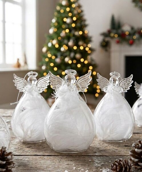 6ks vánoční skleněná ozdoba anděl s peříčky Angel - 8*11 cm - J-Line by Jolipa