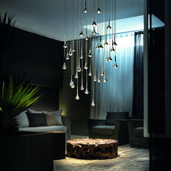 Lodes 15611 2027 Rain, závěsné svítidlo ve tvaru kapky chrom/černá, 1x7W LED 2700K stmívatelné, výška 21cm