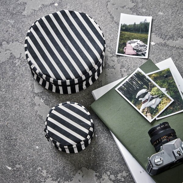 Úložný kulatý box se zipem Black/Off-white – set 2 ks