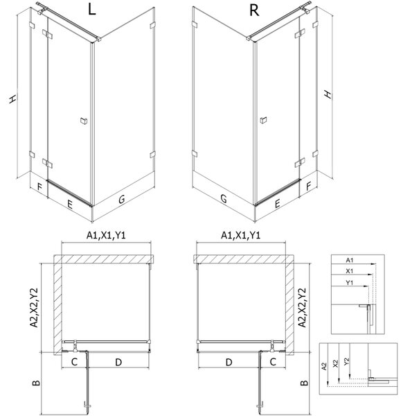 Mexen Lunar T sprchový kout výklopný pravý 130 x 120 cm, průhledný, černý - 834T-130-120-70-00-P