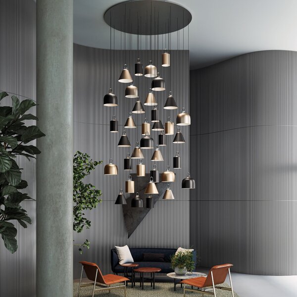 Lodes 16921 2700 Jim Bell cluster, champagne s šedým hákem, 1x25W LED E27, prům. 28cm