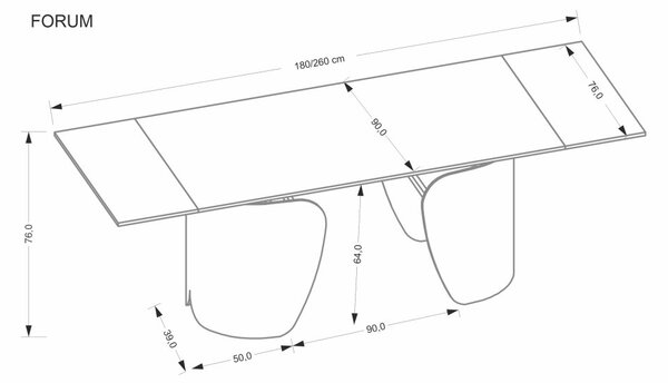 Halmar Rozkládací jídelní stůl FORUM 180(260)x90 černý mramor/černý