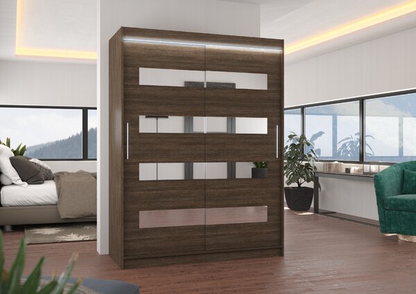 ADRK Šatní zrcadlová skříň posuvná s LED osvětlením BALTIC CH 150 L, choco