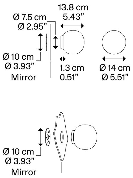 Lodes 18741 120S Volum Mirror 14, nástěnné svítidlo pro montáž na zrcadlo z bílého foukaného skla, 1x15W E14, prům.14cm