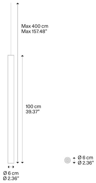 Lodes 09624 2000 A-tube large, černé závěsné válcové svítidlo, 1x10W LED GU10, výška 100cm