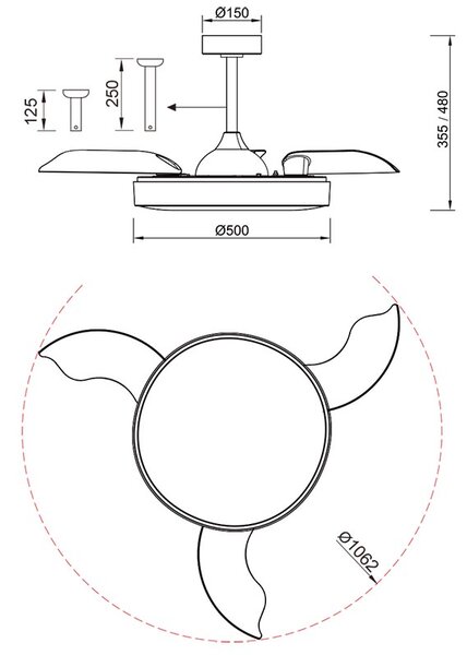 Mantra 8754 Alaska, rozvinovací ventilátor se svítidlem a dálk. ovladačem, LED 50W 2700-5000K, černá, průměr 50/106cm
