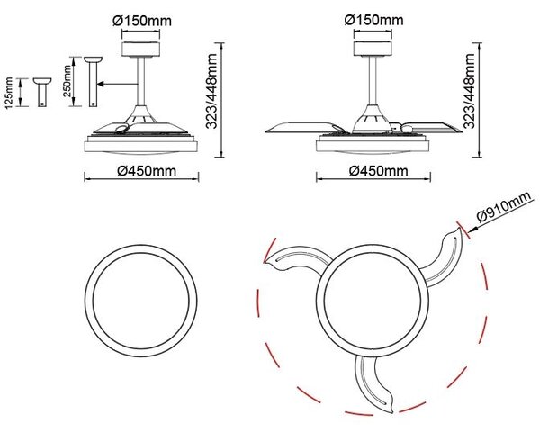 Mantra 8829 Mistral Mini, rozvinovací ventilátor se svítidlem a dálk. ovladačem, LED 40W 3000-6500K, bílá, průměr 45/91cm