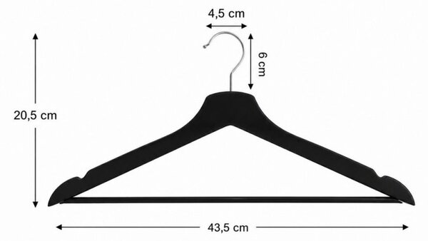 Dřevěná ramínka na oblečení 43,5 cm SPRINGOS HG0058 20ks černá