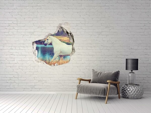 Díra 3D fototapeta nálepka Bílý kůň jezero nd-p-87150545