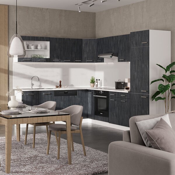 Rohová kuchyňská skříňka pod šikmou střechu Vicco R-Line Černý beton 75.6 cm s 1 dveřmi, Model 59121