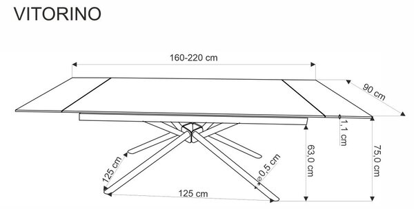 Halmar Rozkládací jídelní stůl VITORINO 160(220)x90 černý mramor/černá - výprodej skladu