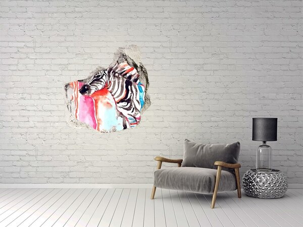 Samolepící díra zeď 3D Barevná zebra nd-p-87232366