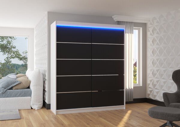 ADRK Šatní skříň posuvná s LED osvětlením SPECTRA W-B 180 L, černá/bílá