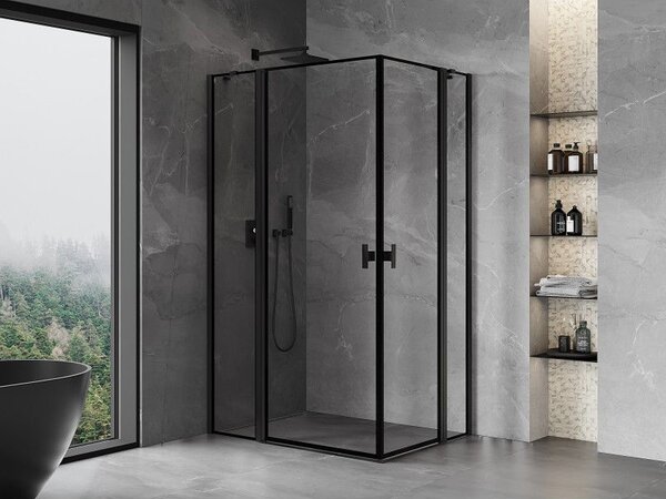 Mexen Mist Duo sprchový kout s výklopnými dveřmi 90 x 70 cm, černý rámeček, černý - 8A4-090L-070P-70-70