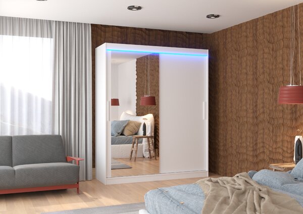 ADRK Šatní zrcadlová skříň posuvná s LED osvětlením TOM W 180 L, bílá