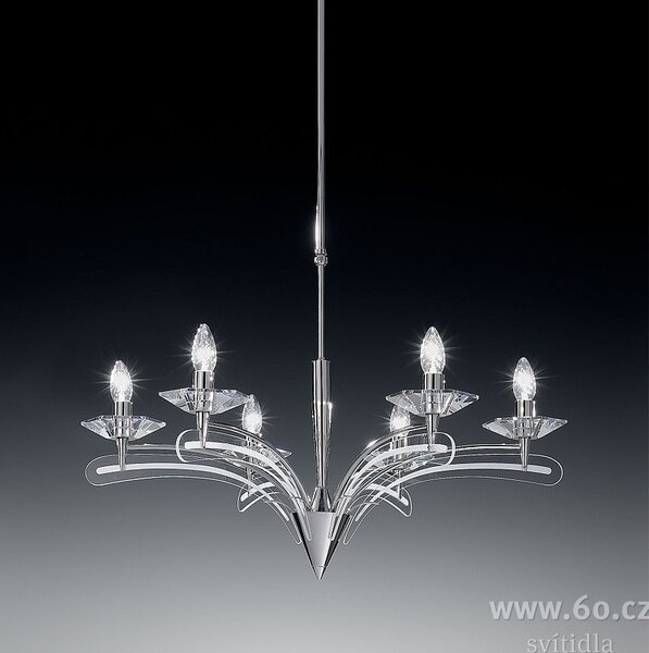 Metal lux 197.166 Icaro, závěsné svítidlo 6xE14, chrom/křišťálové sklo, průměr 70cm