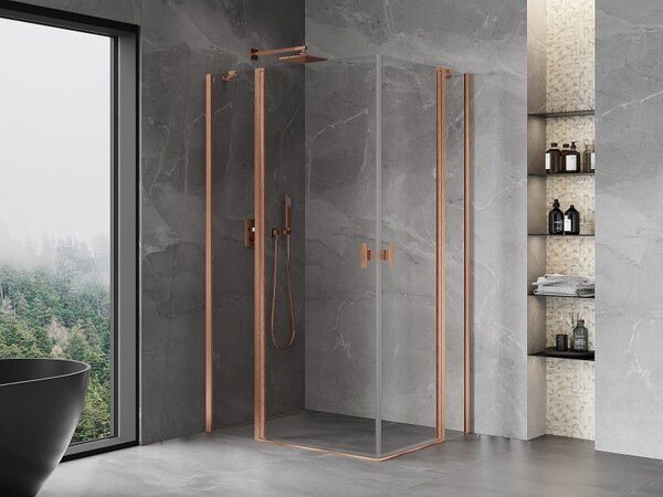 Mexen Mist Duo sprchový kout s otevíracími dveřmi 110 x 80 cm, transparentní, kartáčovaná měď - 8A4-110-080-65-00