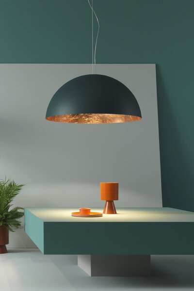 Zava Amedeo, ikonické italské svítidlo 1xE27, černé s měděnou fólií, průměr 80cm