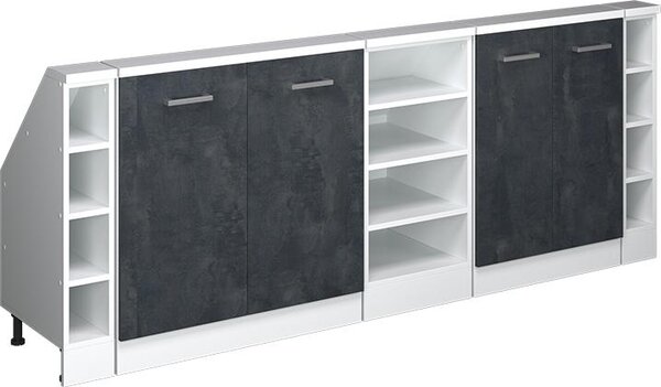 Kuchyňská skříňka pod šikmou střechu Vicco R-Line Černý beton 210 cm Sada 5 kusů, Model 58203