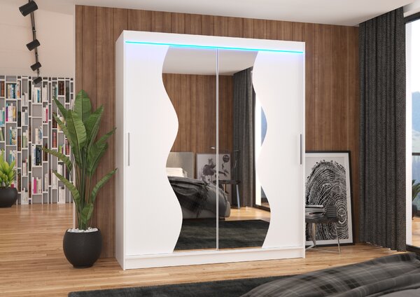ADRK Šatní zrcadlová skříň posuvná s LED osvětlením MEDISON W 180 L, bílá
