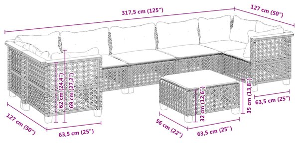 8dílná zahradní sedací souprava s poduškami černá polyratan 3261764
