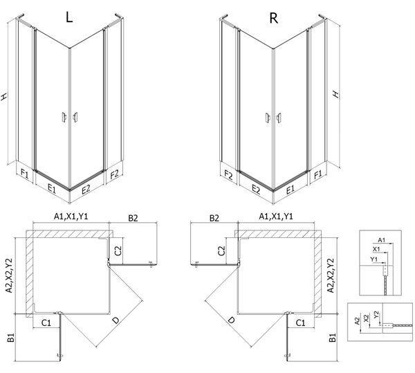 Mexen Mist L Duo sprchový kout s otevíracími dveřmi 120 x 120 cm, černá mřížka, černý - 8A4L-120L-120P-70-77