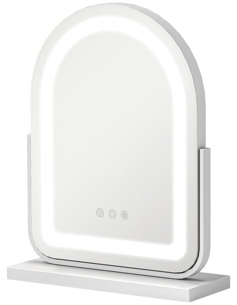 HOMCOM Kosmetické zrcadlo s LED osvětlením, 3 barvy, otočné, s dotykovým ovládáním, bílé barvy