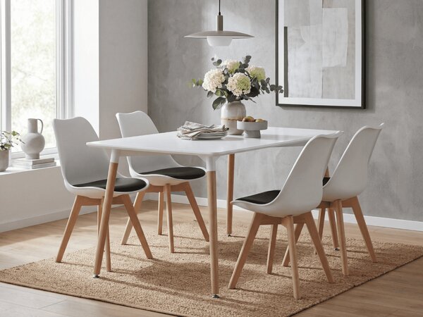 Jídelní set 1 + 4, bílý stůl ADRIA 120x80 cm + bílo-černá židle BALI MARK s bukovými nohami