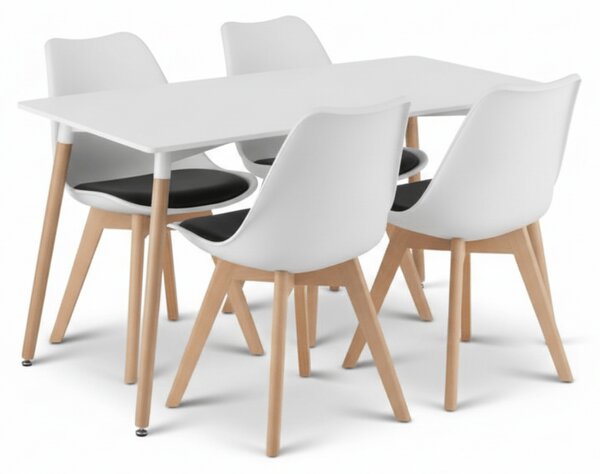Jídelní set 1 + 4, bílý stůl ADRIA 120x80 cm + bílo-černá židle BALI MARK s bukovými nohami