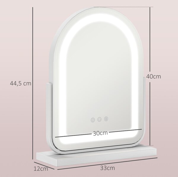 HOMCOM Kosmetické zrcadlo s LED osvětlením, 3 barvy, otočné, s dotykovým ovládáním, bílé barvy