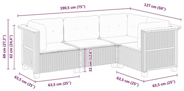 4dílná zahradní sedací souprava s poduškami černá polyratan 3261797
