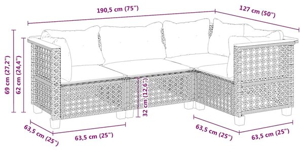 4dílná zahradní sedací souprava s poduškami béžová polyratan 3261802