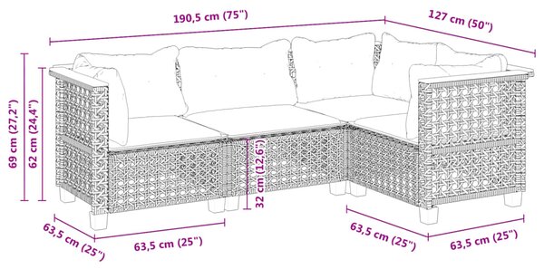 4dílná zahradní sedací souprava s poduškami černá polyratan 3261800