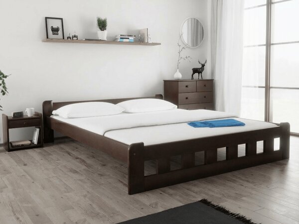 Postel Naomi zvýšená 180 x 200 cm, ořech s laťkovým roštem a matrací Deluxe 10 cm