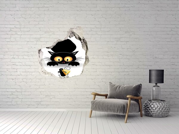 Díra 3D fototapeta na stěnu Kočka a myš v díře nd-p-49307628