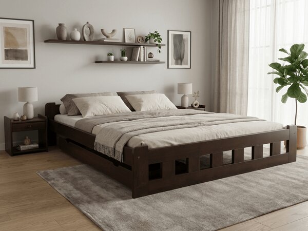 Postel Naomi zvýšená 180 x 200 cm, ořech s laťkovým roštem a matrací Deluxe 10 cm