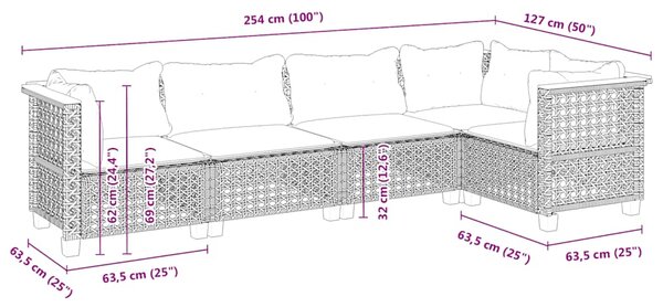 5dílná zahradní sedací souprava s poduškami béžová polyratan 3261814