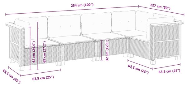 5dílná zahradní sedací souprava s poduškami černá polyratan 3261809