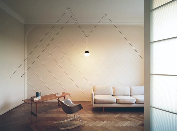 Flos F6486009 String Light Sphere head, svítidlo s 12m dlouhým kabelem, 21W LED 2700K, dotykové ovládání + bluetooth, bílá, prům. 19cm