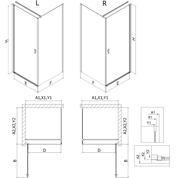 Mexen Mist-B sprchový kout pravý 70 x 100 cm, černý rám, černý - 8A2T-070-100-70-70-P