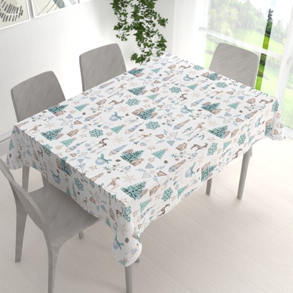 Biante Bavlněný obdélníkový ubrus Sandra SA-662 Modro-zeleno-hnědý vánoční vzor 50x100 cm