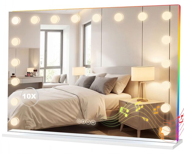 HOMCOM Hollywood – zrcadlo 80 × 60 cm, kosmetické zrcadlo s RGB osvětlením a Bluetooth