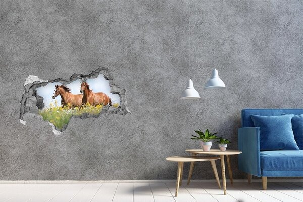 Díra 3D fototapeta Dva koně ve cvalu nd-b-71484450
