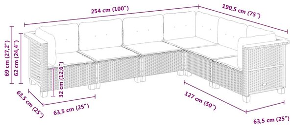 6dílná zahradní sedací souprava s poduškami černá polyratan 3261857
