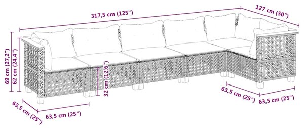 6dílná zahradní sedací souprava s poduškami béžová polyratan 3261850