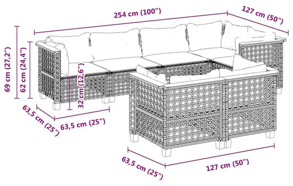 7dílná zahradní sedací souprava s poduškami černá polyratan 3261884