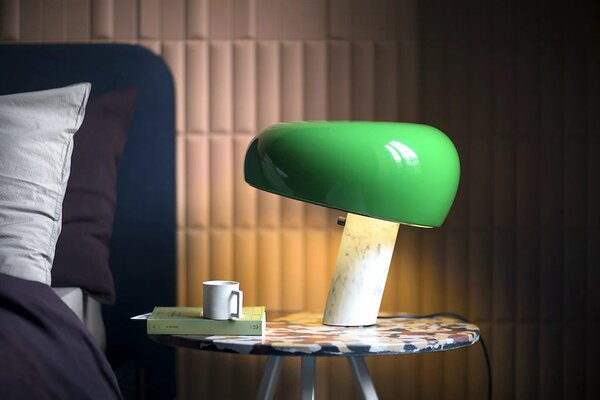 Flos F6380039 Snoopy, designová stolní lampa se stmívačem v kombinaci zelené a mramoru, 1x150W E27, výška 36,9cm