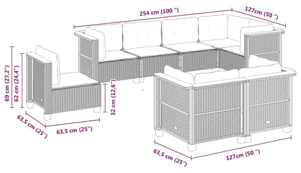 8dílná zahradní sedací souprava s poduškami černá polyratan 3261899