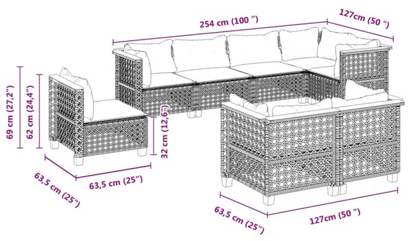 8dílná zahradní sedací souprava s poduškami černá polyratan 3261902